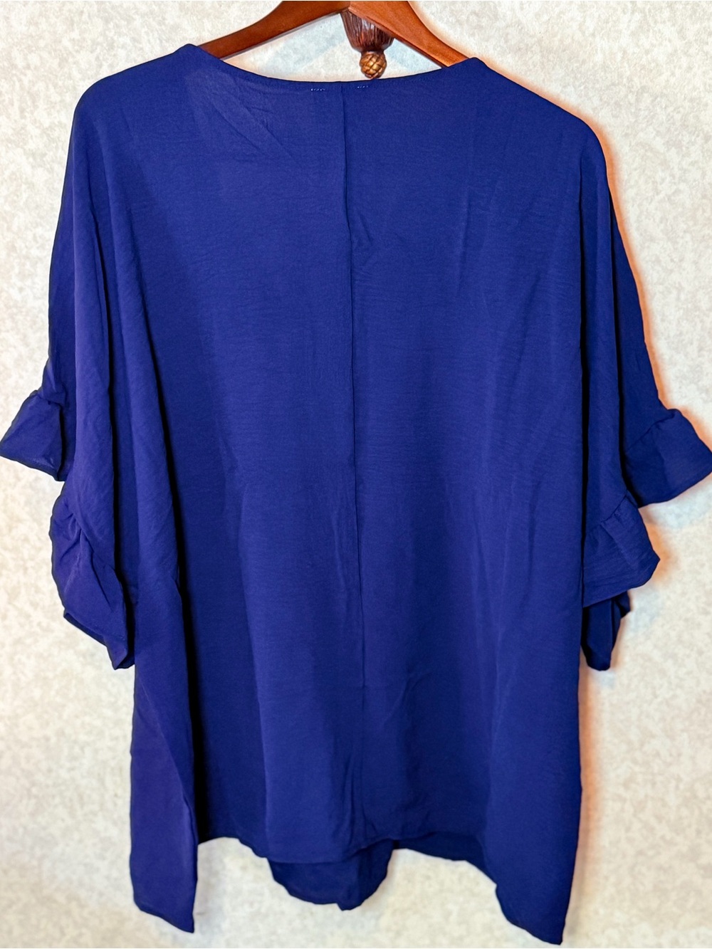 Andree by Unit 1X Navy Blue V Neck Ruffle Sleeve Babydoll Blouse Preppy NWT - Picture 3 of 7